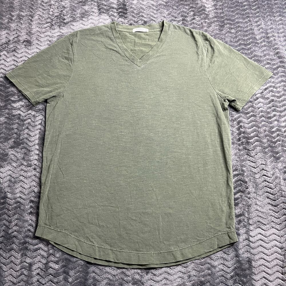 BUCK MASON Men's Slub V-Neck Curved Hem green Short Sleeve Tee size M